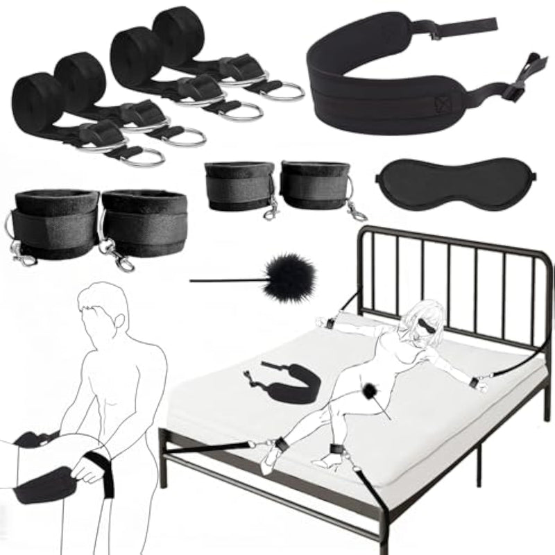 Sex Toys Bdsm Bondage Restraints Sex Harness Adjustable Bed Restraints Sex Straps Kit Sex Sling Handcuffs Cross Strap Blindfold Tickler Feather Bondage Gear & Accessories Adult Couples