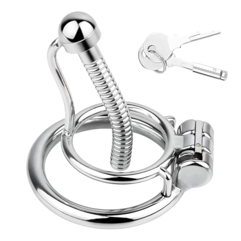 Male Chastity Device With Hidden Lock, Urethral Rod And Anti-Slip Ring, Hollow Design Chastity Cage, Stainless Steel Cock Cage For Men (50Mm)