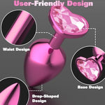 3 Pcs Metal Jeweled Butt Plug Set – Colorful Heart Shaped Anal Trainer Kit for Beginner, Women, Men, Couples – G Spot Adult Sex Toys, Luxury Anal Beads for S&M and Gay Play(Pink)