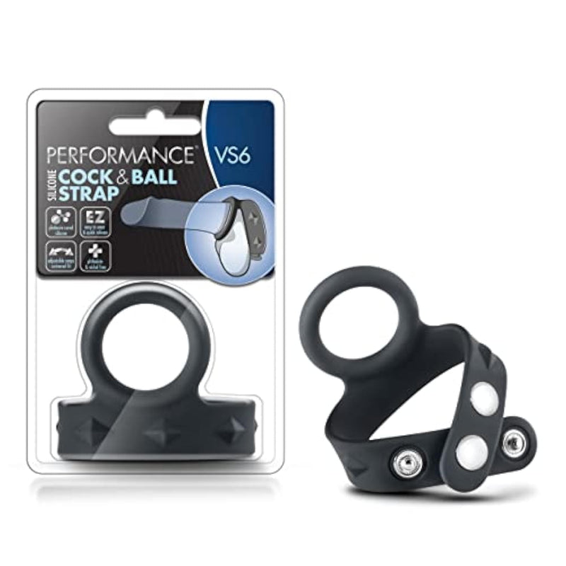 Performance Vs6 Silicone C Ring & Ball Strap - Puria Platinum Cured Silicone - Pure Stainless Steel 3 Position Quick Nickel Free Snaps - Harder Erections. Last Longer - Sex Toy For Men