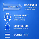003 Ultra Thin Condoms, Natural Latex Lubricated Condoms, Sensitive Smooth Fit, Hyaluronic Acid Lubricant, Non-Silicone, Odorless, 10 Count