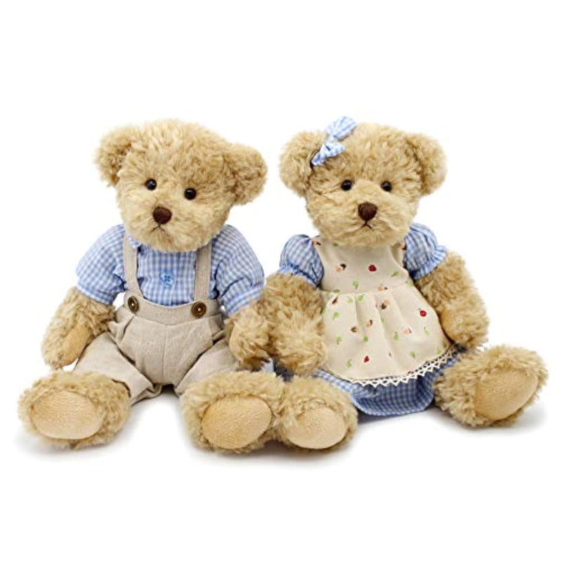 2-Pack Teddy Bear,Cute Stuffed Animal,Couple Gift Soft Plush Toy 11Inch (Blue Plaid Clothes)