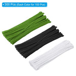 300 Pcs Chenille Stems, 12 Inch Black, Light Green & White Pipe Cleaners