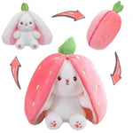 Easter Bunny Stuffed Animal, Carrot And Strawberry Bunny Plush Turn Into Rabbit Fruit Doll, Plushies Funny Bunny Toy For Baby (Strawberry Rabbit, 10Inch)