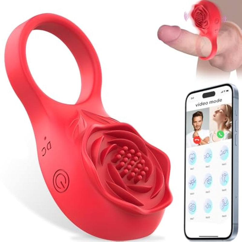 Vibrating Rose Cock Ring With Rose Clitoral Stimulator, Pleasure Penis Ring Vibrator Testicle Massager Couple Adult Sex Toys For Men Women, App Control 9 Vibration Mode Male Couple Sex Games