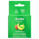 Condoms, Lubricated Latex, Durex Tropical Flavors Condom, 3 ct Mix of Tropical Orange, Banana and Strawberry Fruit Flavors