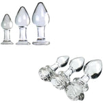 3Pcs Crystal Glass Anal Butt Plug Set + 3Pcs Clear Rose Glass Anal Plug For Men Women Couple