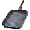 Nonstick Grill Pan for Stove Tops, Versatile Griddle with Pour Spouts, Square Big Cooking Surface, Durable Skillet Indoor & Outdoor Grilling. PFOA Free, 9.5 Inch
