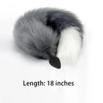 Silicone Anal Plug with Faux Fur Fox Tail, 18 Inch Tail, Adult Toy for Roleplay and Cosplay (Gray)