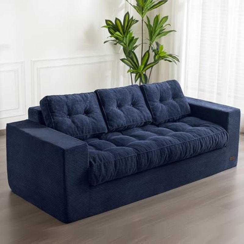 3 Seater Couch For Living Room, Boneless Couch With Tufted Cushion & Backrest, Upholstered Floor Sofa, Sofa In A Box, Navy