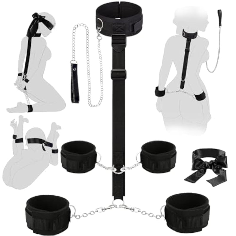 Bdsm Bondage Toys Kit, Neck To Wrist Restraints Set, Bondage Gear & Accessories Adult Toys, Adjustable Neck To Wrist Bondage Restraints With Traction Chain Blindfold