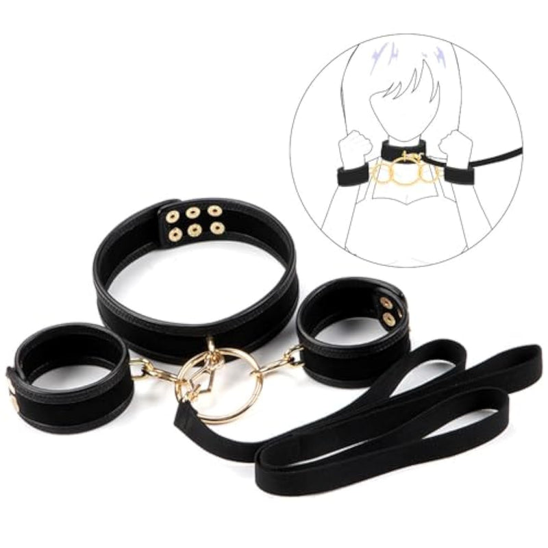 Bdsm Bondage Set Couples Sex Toys Neck To Wrist Restraints Kit With Traction Chain Adjustable Leather Restraints Bondage Gear & Accessories