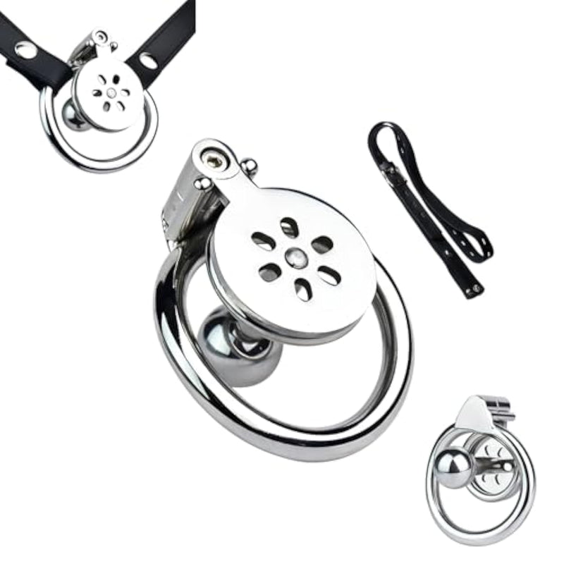 Negative Cock Cage With Urethral Dilator And Leather Belt Flat Inverted Chastity Cage For Men Adult Sex Toy Invisible Lock Penis Exercise For Couples (191-55Mm+Belt)