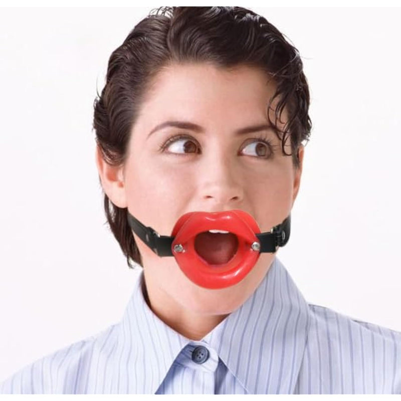 Sexy Red Lips Gags Adult Sex Toys Leather Silicone Open Mouth Gag For Sex Play Adjustable Fetish Open Gag Slave Restraints Mouth Gag Flirt Tools For Couples Bdsm Game