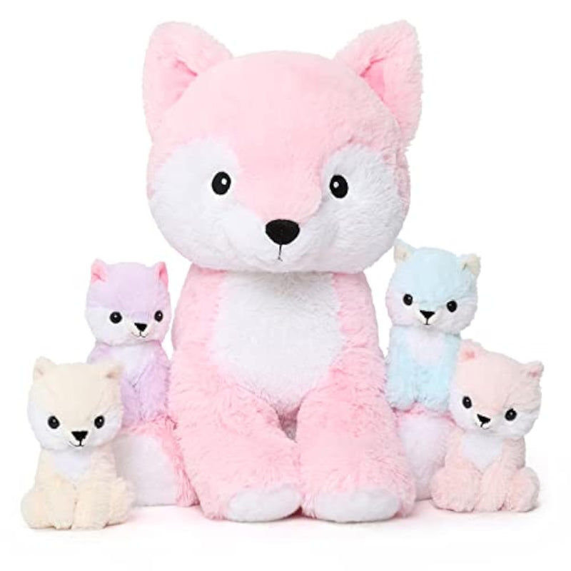 Pink Fox Stuffed Animal Set, Soft 19 Inch Mommy Stuffed Fox Plush Toys Mommy With Baby Inside, Gift For Women, Girls, Kids On Mother'S Day, Birthday, Christmas