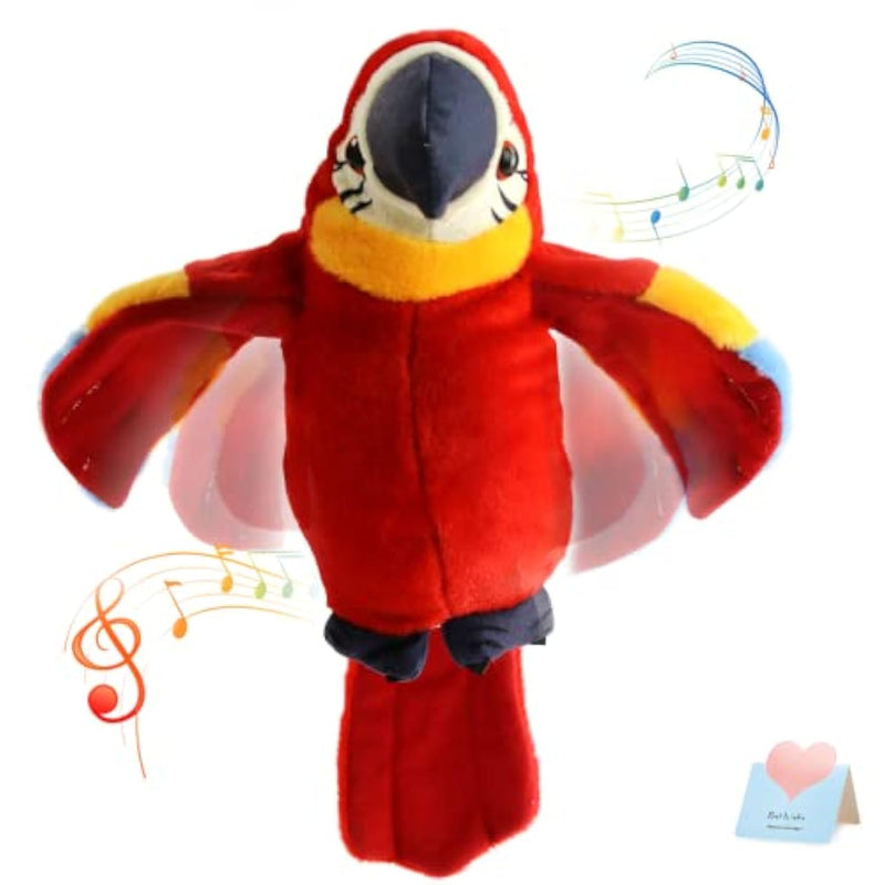 9'' Red Talking Parrot Plush Pal Repeat What You Say Recording Stuffed Animal Macaw Electronic Record Interactive Animated Bird Shake Wings Present Birthday Christmas For Kids Boys Girls