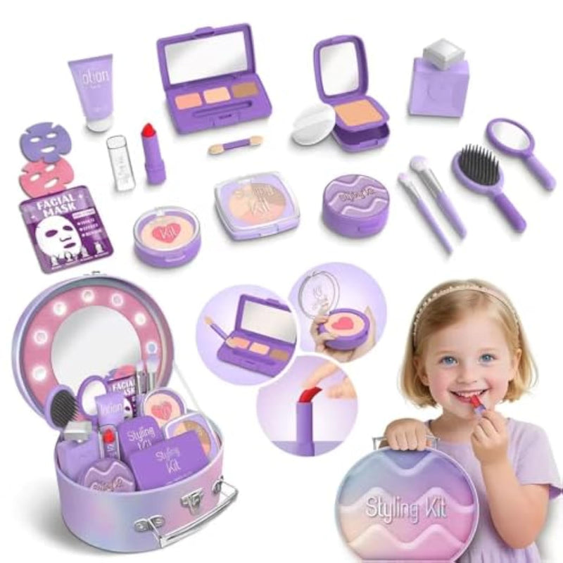 Kids Makeup Kit For Girls, 17-Piece Washable Children'S Cosmetics, Safe And Non-Toxic, Gift Set, Pretend Play Toy, Christmas And Birthday Gift, Suitable For Girls Aged 3-12