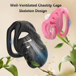 3D Printed Chastity Cage Male Sex Toys, Chastity Devices Sm Bondage Set With 4 Cock Rings, Hollow Breathable Design, Men'S Wear Penis Cage With Concealed Locks (Pink-L,Curved-Ring)