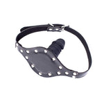 Dildo Mouth Gag Fetish Bondage Silicone Penis Restraint Leather Strap-On Muzzles Bdsm Adult Sex Toys (Penis Plug Length:3.9 Inch, Silver Metal2)
