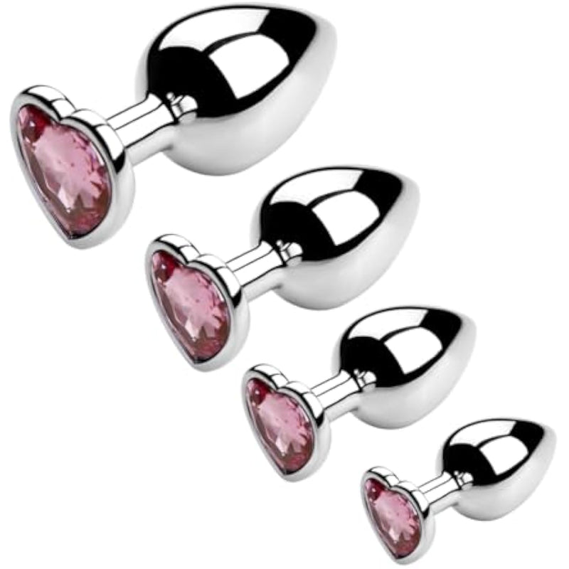 4-Piece Pink Stainless Steel Anal Plug Set – Smooth, Polished Metal In Xs, S, M, And L – Comfortable Tapered Design With Flared Base For Safety
