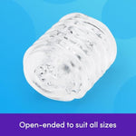 Head Master Male Masturbator - 2.5 Inch Double Textured Stretchy Open Ended Stroker - Male Sex Toy - Self Pleasure Sex Toys For Men - Waterproof - Clear