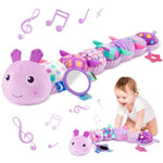 Infant Baby Musical Stuffed Animal Activity Soft Toys With Multi-Sensory Crinkle, Rattle And Textures, For Tummy Time 0-3-6-12 Months Girls, Caterpillar, Purple With Mirrow