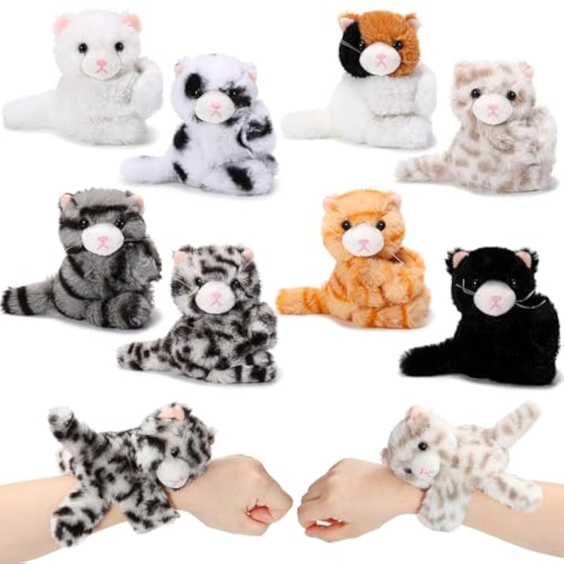 8 Pack Kids Plush Gifts Stuffed Animal Cat Slap Bracelets, Operation Christmas 8 Inch Wrist Cute Snap Bracelet Birthday For Boys Girls Child Bulk Item Pet Adoption Party Favors(Kittens)