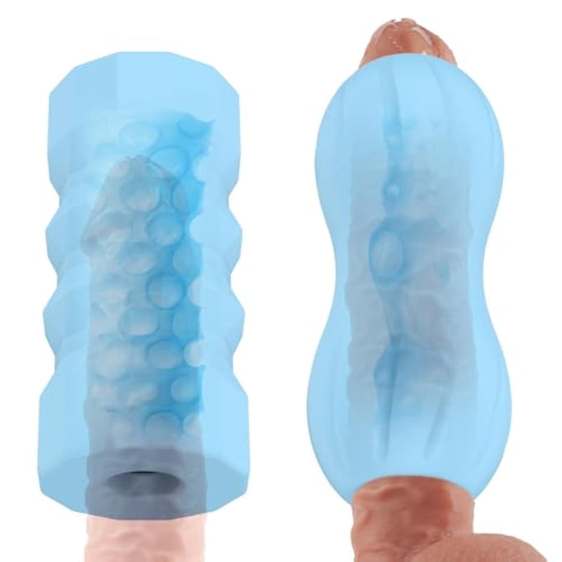 2 Packs Manual Male Masturbator, Male Stroker Pocket Pussy Sex Toys, Jelly Blue