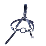 Leather Mouth Gag with Adjustable Head Harness for BDSM Bondage Play