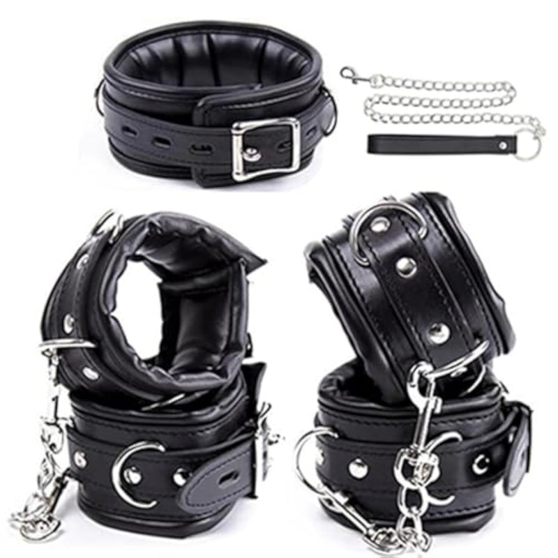 Adjustable Padded Leather Restraints Set for Intimate Play