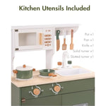 Play Kitchen, Kids Kitchen Playset With Pretend Ice Cube Dispenser For Kids Aged 3+, Wooden Toy Kitchen Of Birthday Gift To Kids, Vintage Green