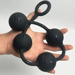Butt Plug With Silicone Anal Bead Anal Sex Toys With Safe Pull Ring In Black (L)