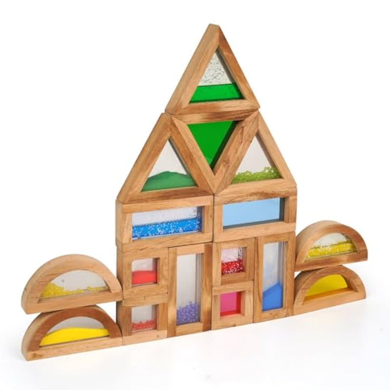 Large Rainbow Wooden Building Blocks For Toddlers Baby Kids, 16 Pcs Colorful Geometry Stacking Construction Toy Set Sensory Toys, Preschool Educational Toy For Boys & Girls