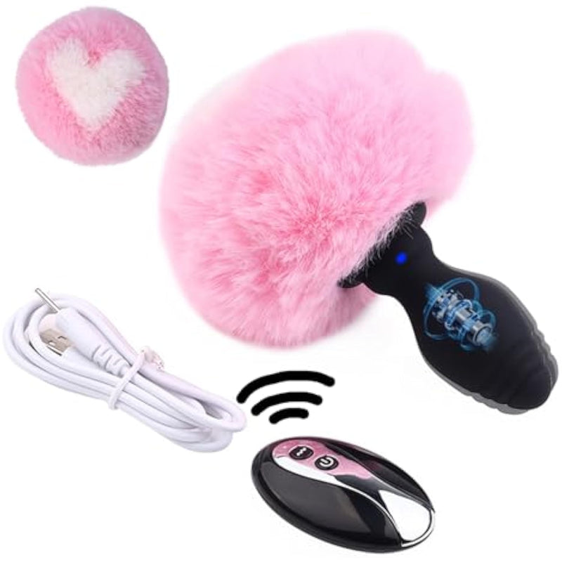 Bunny Tail Butt Plug Vibrating Buttplug Remote Anal Plug Vibrator Furry Tail Plug Faux Fur Silicone Analplug Sex Things For Couples Kinky Toy For Role Play Women Prostate Sexual Stimulation Device