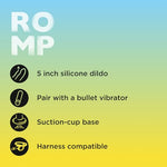 ROMP Piccolo Adult Sex Toys Dildo for Women, Clit Sucker, Blue
