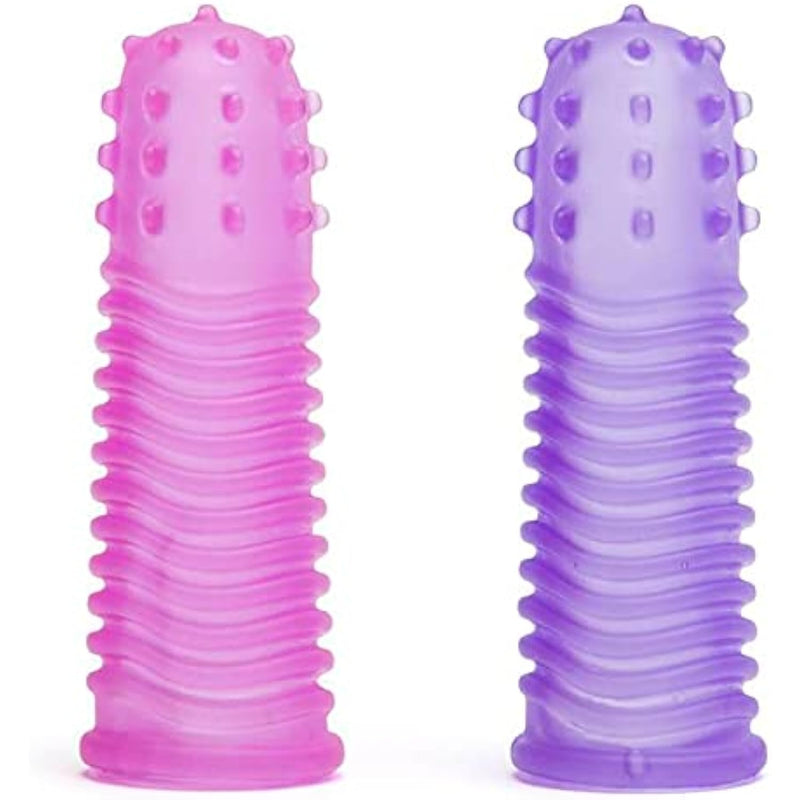 Pink & Purple Textured Finger Sleeves Stimulators - Pvc - Pack Of 2