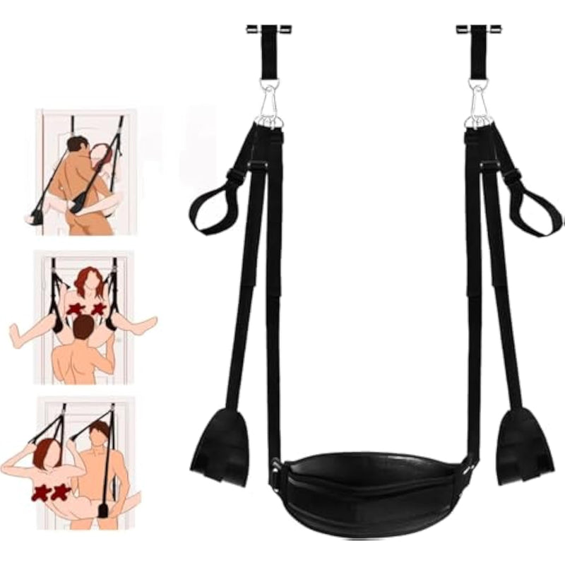 Door Sex Swing With Seat, Bondage Slave Leather Soft Plush Sex Slings With Adjustable Straps, Hanging Door Handcuffs Leg Restraints Spreader Adult Sex Toys For Couple, Holds Up To 300Lbs