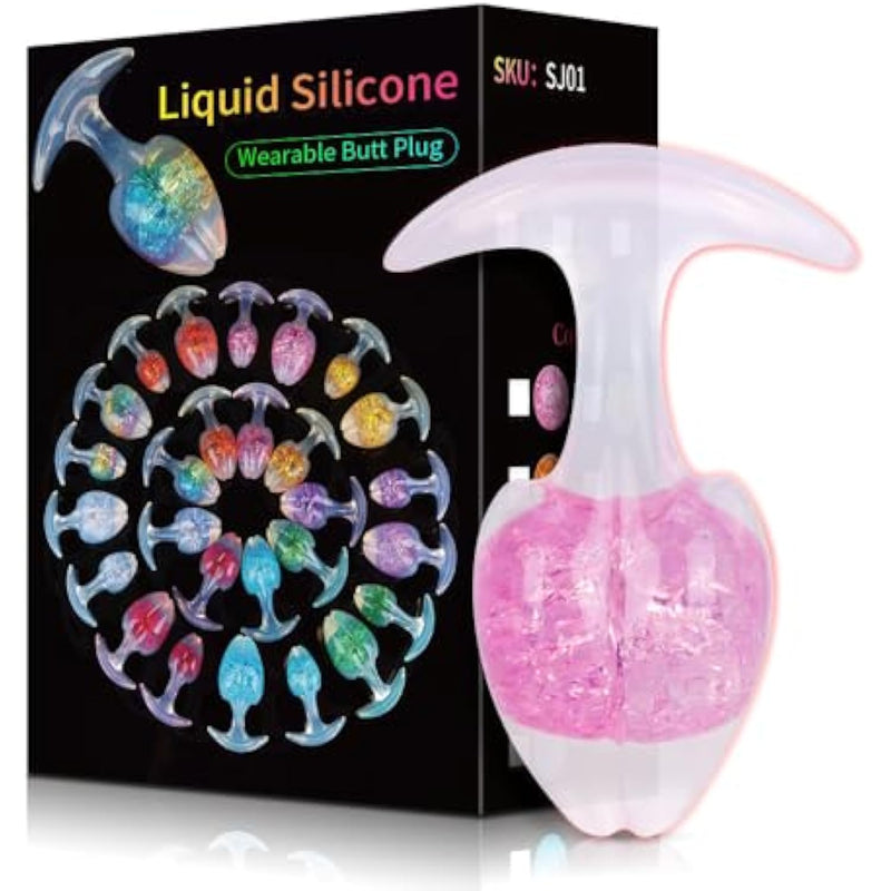 Crystal Butt Plug For Women Men, Small Liquid Silicone Anal Plug With Pink Glass Bead, Soft Comfort For Beginners & Adults - Ideal Anal Sex Toys For All Day Wear