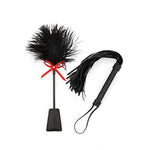 Black Faux Leather Whip 18" Feather Tickler 15" Set - Equestrian Riding Whip - French Tickler - Whip Feather