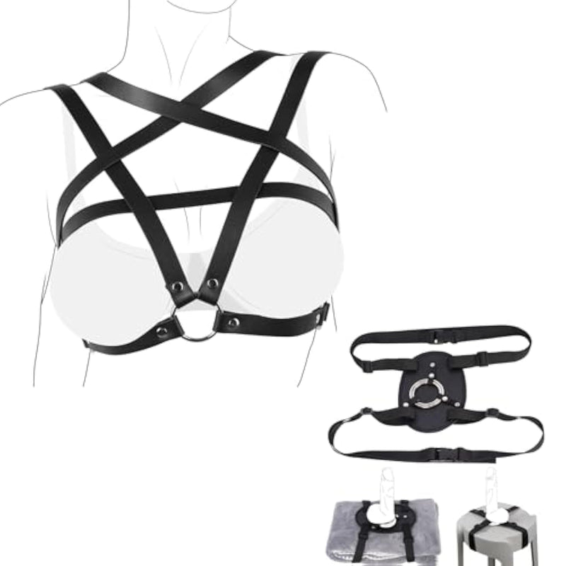 Suction Cup Dildo Mount Holder Solo Saddle, With Chest Sex Harness Bondage Bdsm Restraints