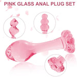 3 Pcs Set Glass Butt Toys Anus Beads Anal Trainer Dildo Crystal Butt Plug Kit S&M Adult Gay Anal Plugs Women Men Sex Gifts Things For Beginners Couples - Pink