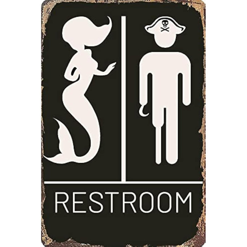 Funny Mermaid Pirate Vintage Bathroom Sign Pirate Gifts Nautical Beach Boat Th