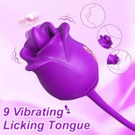 Luxurious 3-in-1 Rose-Shaped Sex Toy for Women with Thrusting Dildo and Tongue Vibrator