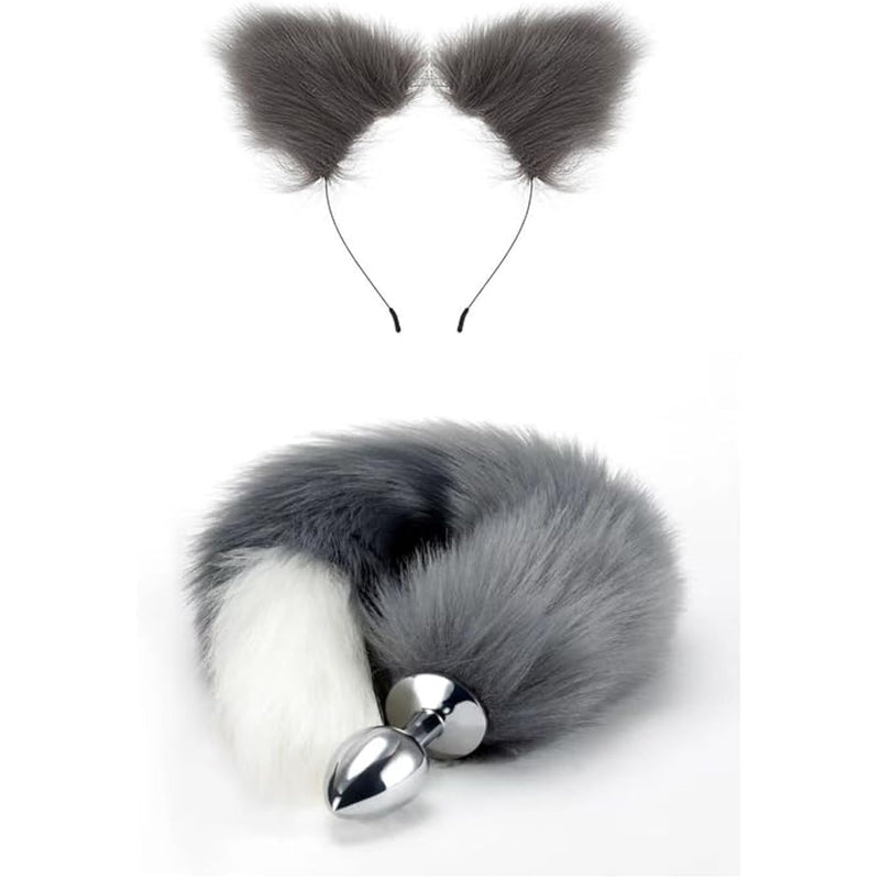 Butt Plug Fox Tail Cosplay Anal Plug Anal Butt Plug Adult Sex Toys For Beginner Women Men Couple (18" Gray Kit-1)