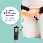 Perfect Partner Vibrating Strap On Dildo - 8 Inch Realistic Strap On For Pegging - Thick Elastic Waistband Holds Wired Remote Control - 3 Speeds & 7 Vibration Patterns - Flesh Pink