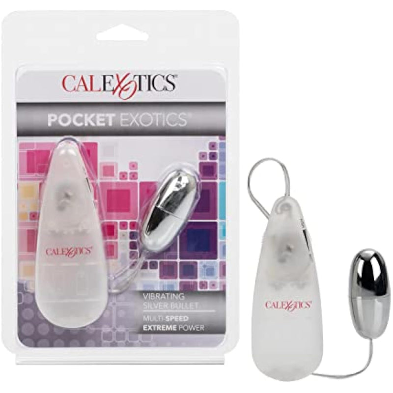 Pocket Exotics Vibrating Silver Bullet Vibrator, Powerful Multiple Speed And Easy Controller, Adult Sex Toy Se-1105-05-2
