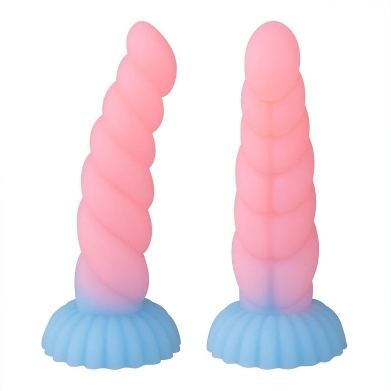 Luminous Twisted Silicone Anal Plug - Fantasy Dildo, Monster Dildo, Unicorn Dildo. Suction Cup Design. Prostate & G-Spot Massager For Women & Men, Intimate Sexual Wellness Toy.