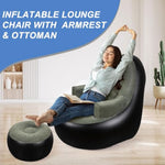 Thickened Inflatable Couch With Armrest?Ottoman, Blow Up Lounger Chair,Folding Air Chair For Adults,Inflatable Lazy Sofa Perfect For Rooms, Camping Or Home(Without Pump,Black)