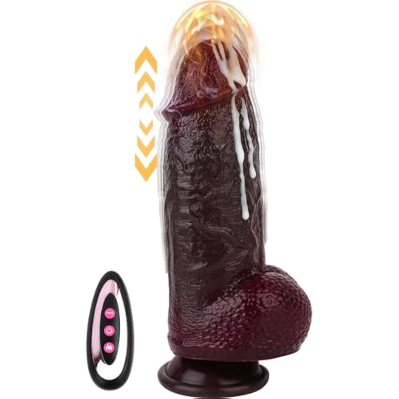 Thrusting Huge Thick Dildo Vibrator 2.5'' Diameter,Realistic Silicone Big Penis Women Sex Toys With Suction Cup,Remote Control Heated Anal G Spot Black Dildo With 3 Quick Telescopic&10 Vibration Modes