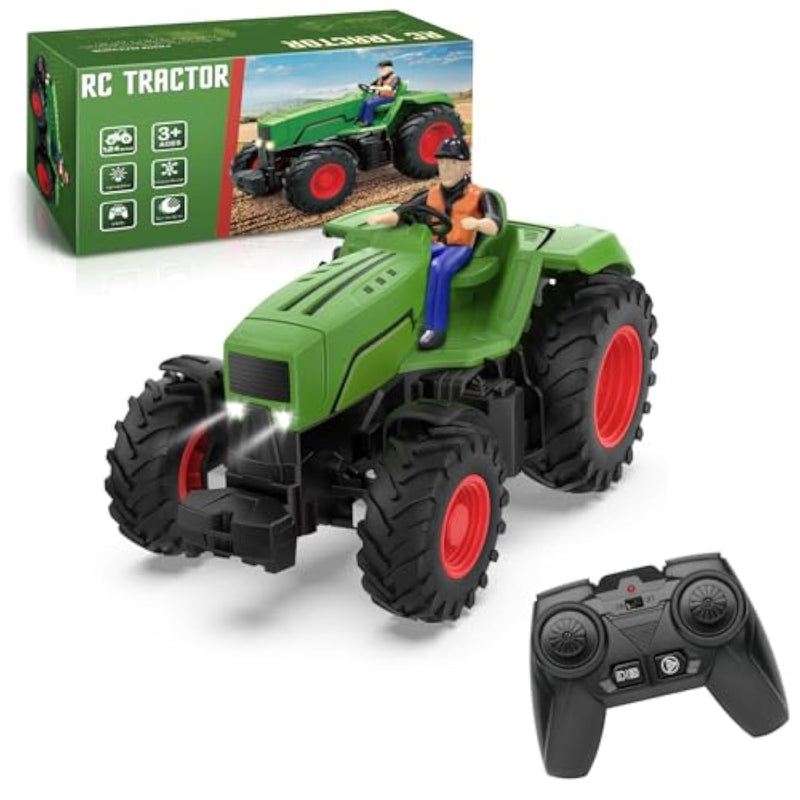 Remote Control Tractor Toys For Kids 3-5, Rc Tractor Toy With Farmer & Light,1:24 Scale, Rechargeable Farm Toy Tractor For Toddler Toy Set Birthday Gifts For 3 4 5 Year Old Kids Boys Girls